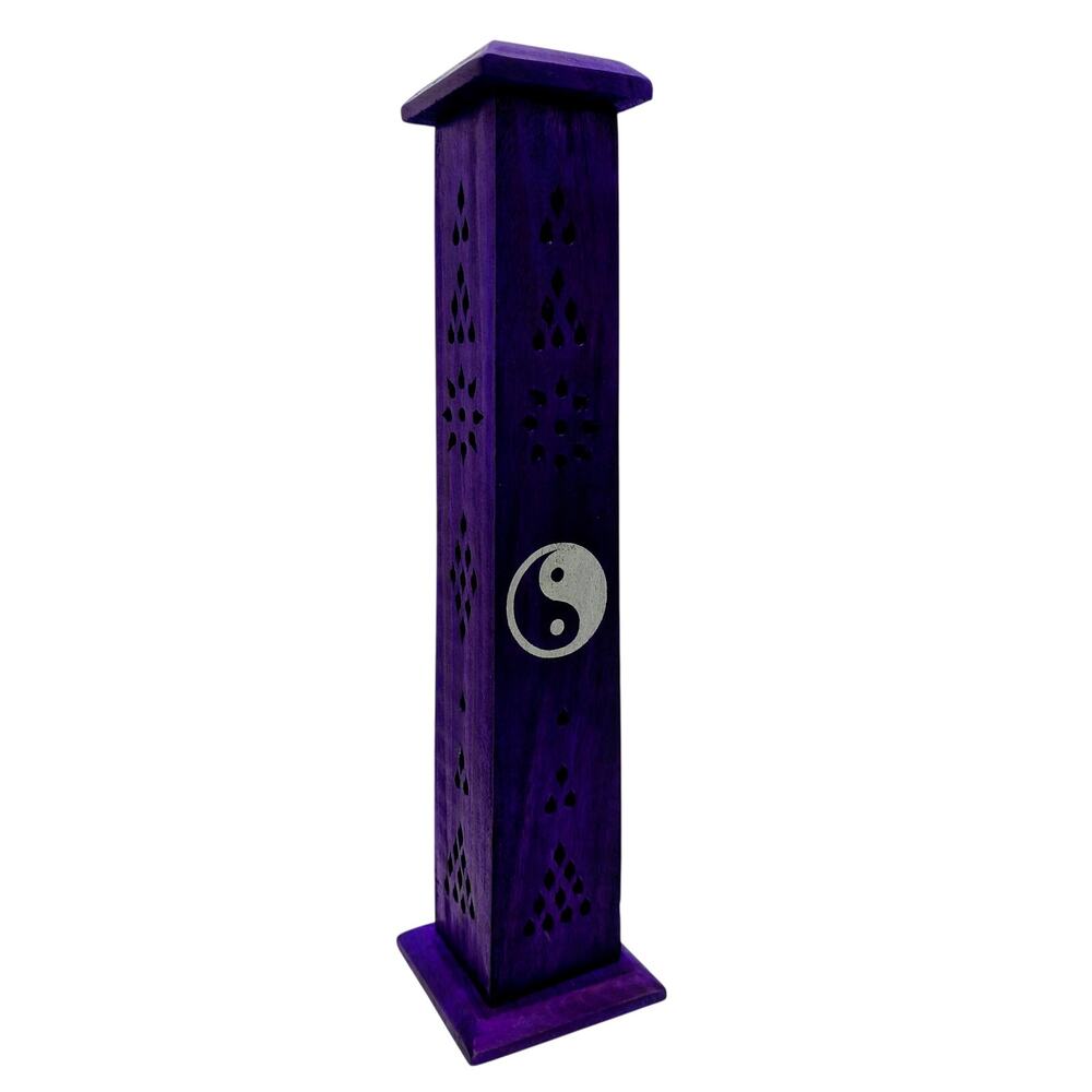 Hand Carved Purple Wood Incense Tower Yin Yang Inlay for 11" Sticks & Cones